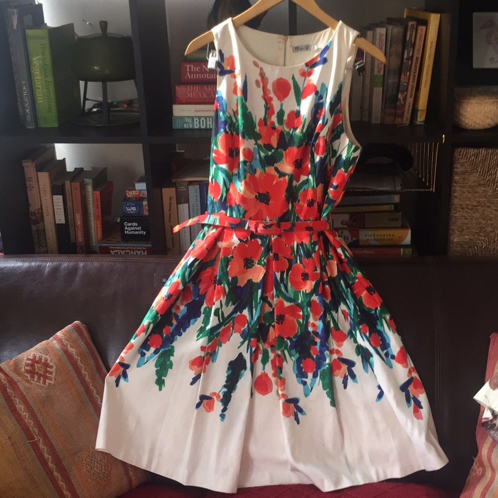 Eliza J watercolor fit and flare dress